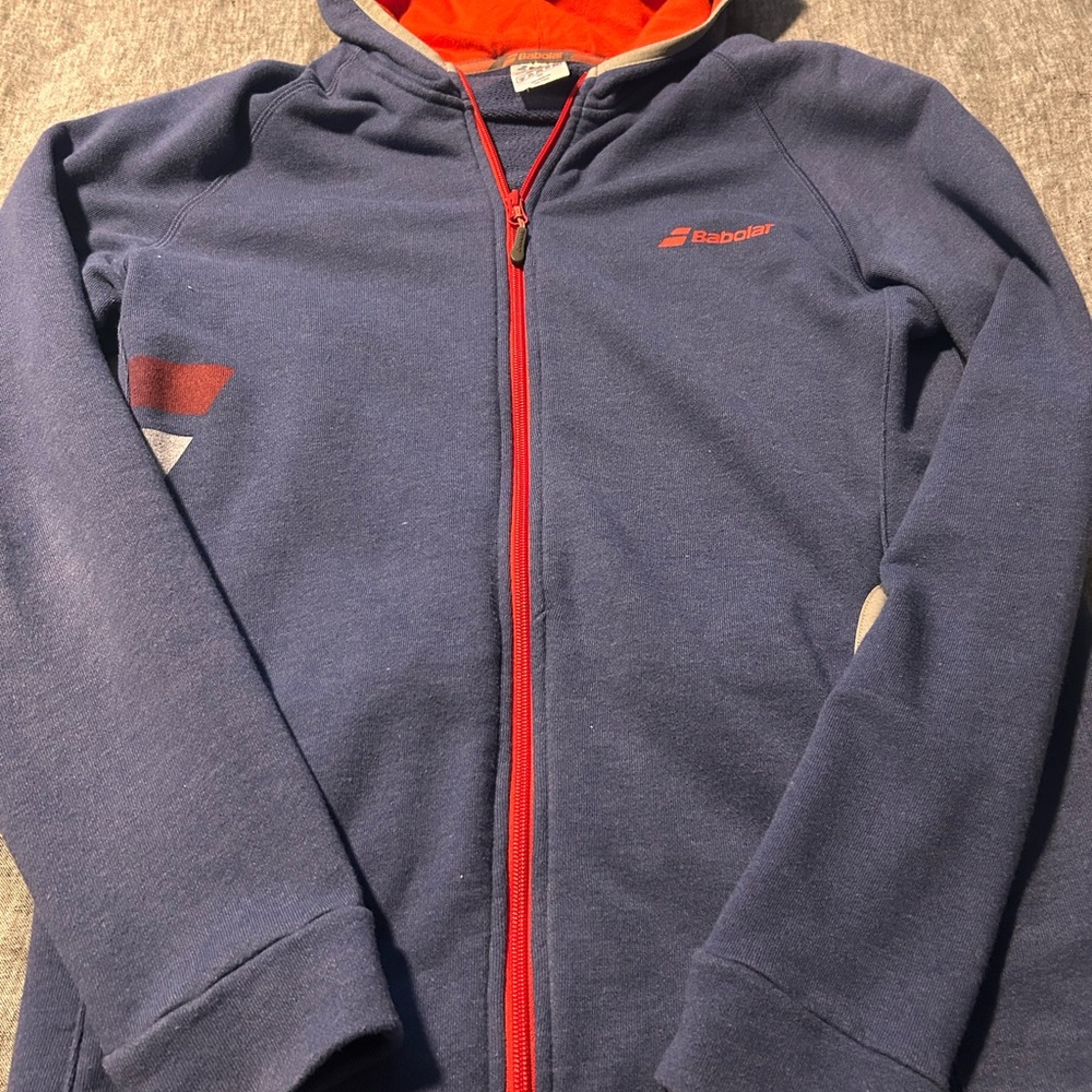 Mens Navy Hoodie with Red Trim